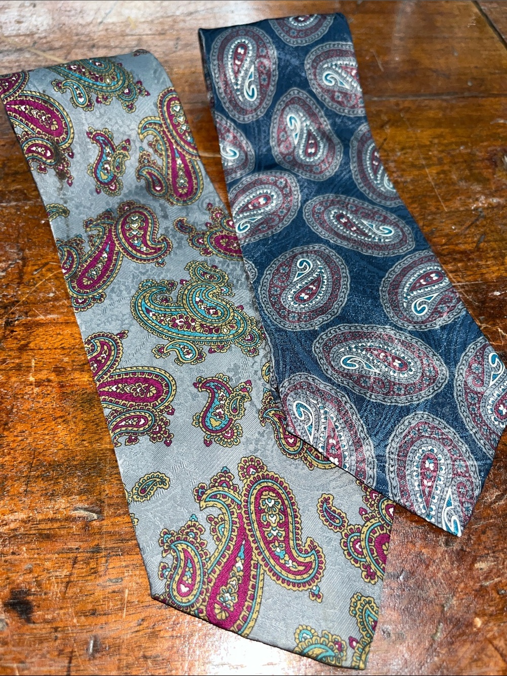 Pair of Designer Paisley Ties Adolfo and Christian Dior Silk Polyester